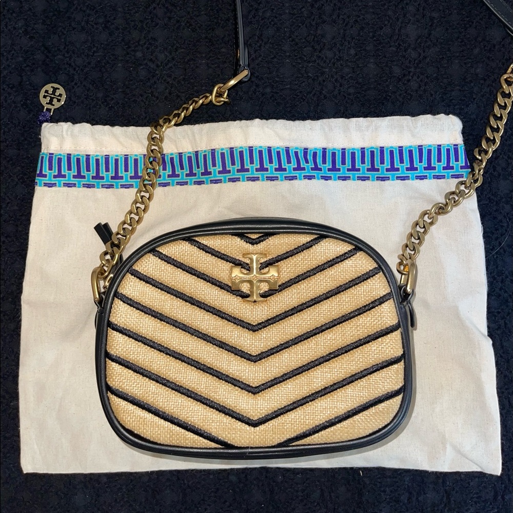 Tory Burch Kira Chevron Small Straw Crossbody Bag